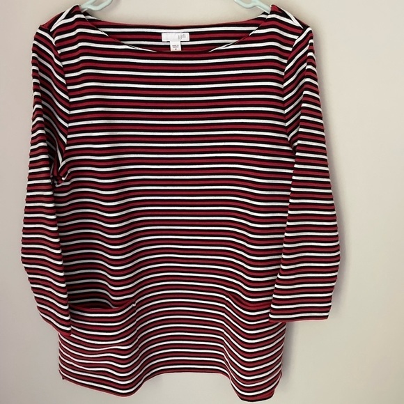 J. Jill Red and Black Striped Square Neck Top Size Medium - Picture 1 of 9